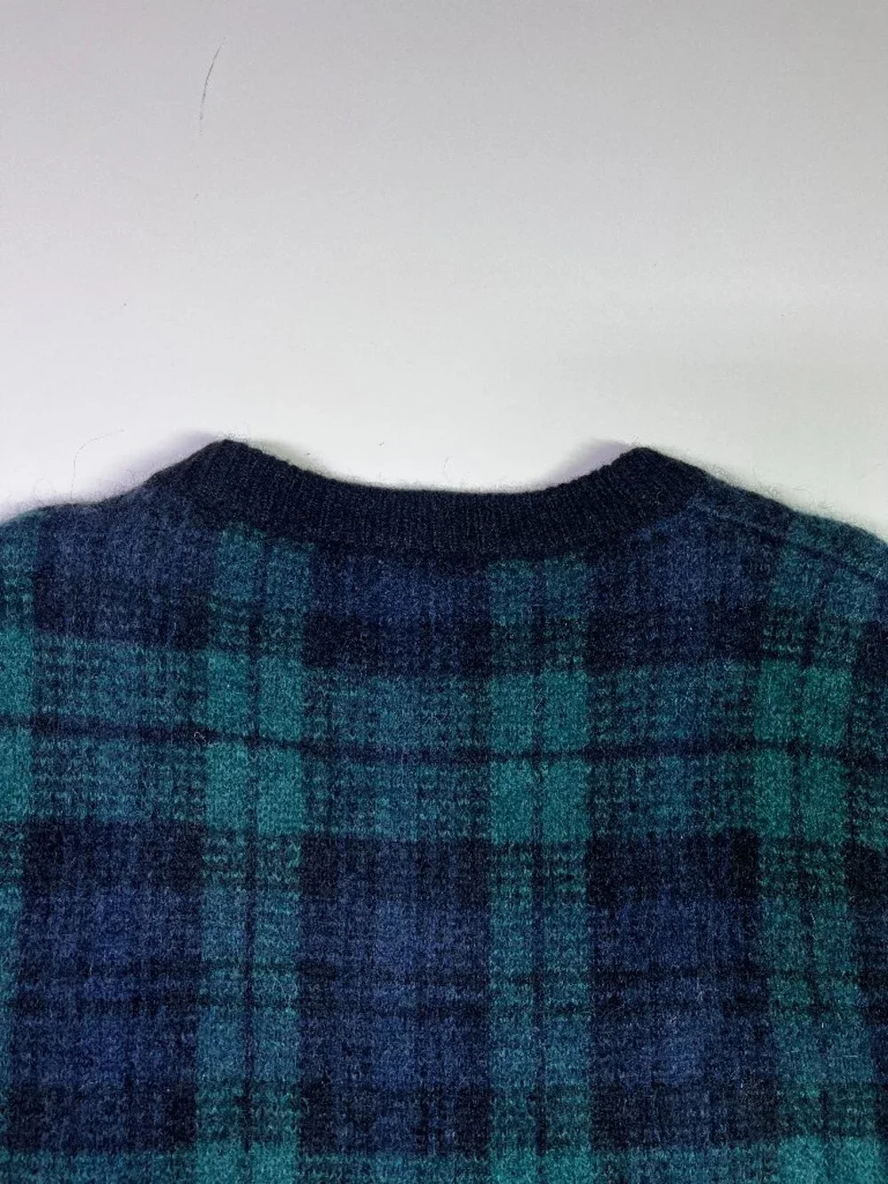 J. Crew Men's XL Fuzzy Knit Sweater Alpaca Plaid Blue Black Green